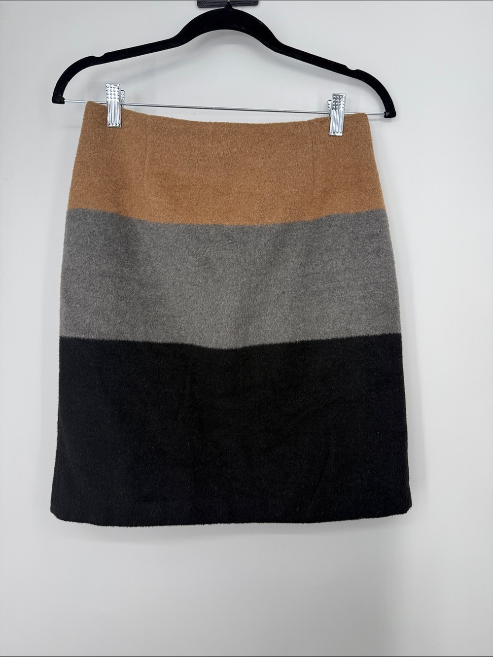 Amanda & Chelsea Colorblock Wool-Blend Pencil Skirt in Camel, Gray & Black sz Sm